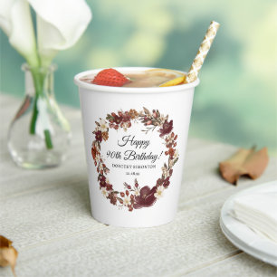 Burgund Red Mauve Herbst Blume 90. Geburtstag Pappbecher