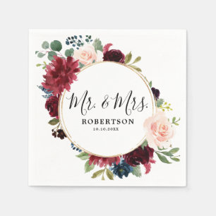 Burgund Red Navy Blush Floral Rustikales Boho Papi Serviette