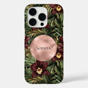 Burgund Red Orchid Tropical Rose Gold Glam iPhone 16 Pro Hülle