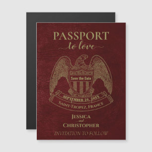 Burgund Red Passport Hochzeit Niedlich Save the Da Magneteinladung