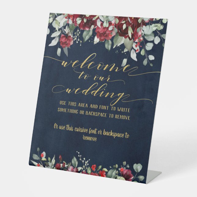 Burgund Red Peony & Gold Extravagant Schriftart Ca Sockelschild (Vorderseite)