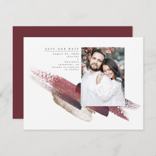 Burgund Red und Gold Modern Modern Foto Save The Date