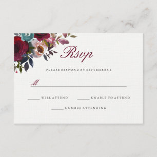 Burgund Red Watercolor Floral Wedding RSVP