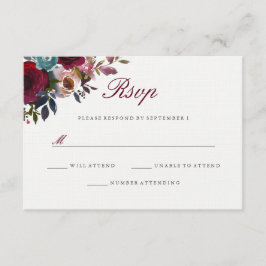 Burgund Red Watercolor Floral Wedding RSVP Karte