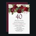 Burgund Red White Rose 40. Geburtstag Party Einlad Einladung<br><div class="desc">Burgundy Red White Rose 40. Geburtstag Party Einladung Siehe Matching Kollektion im Shop</div>