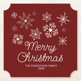 Burgund Red White Snowflakes Weihnachts-Party Untersetzer