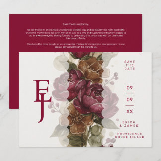 Burgund-Roland-Hochzeitsmonogramm TLW26 Save The Date