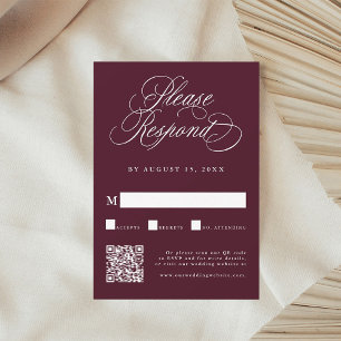Burgund-Romantische Kalligrafie-Hochzeitserklärung RSVP Karte