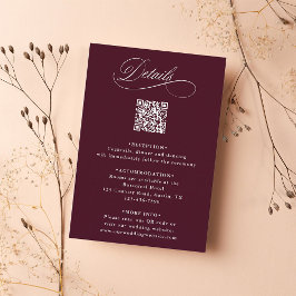 Burgund-Romantische kalligraphische Hochzeitdetail Begleitkarte