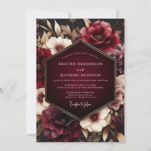 Burgund-Romanze Hochzeit mit melancholischer Blüte Einladung