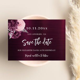 Burgund-Rosa-Blume 50. Geburtstag Save The Date