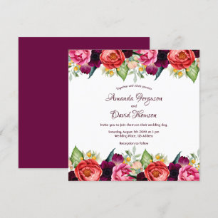 Burgund rosa Blumengestelle fallen weiße Hochzeit Einladung