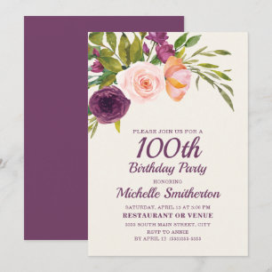 Burgund-Rosa-Blüten 100. Geburtstag Karte