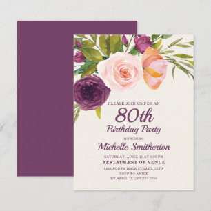 Burgund-Rosa-Blüten-80. Geburtstag Karte