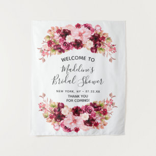 Burgund & Rosa Blüten Hochzeitsdusche Willkommen Wandteppich