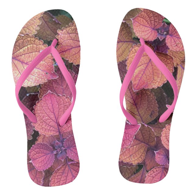 Burgund, Rosa, Creme-Blätter Flip Flops (Fußbett)