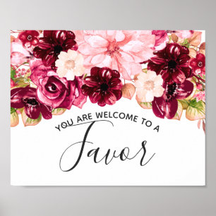 Burgund & Rosa Florale Hochzeitsgunst-Tischschild Poster