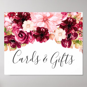 Burgund & Rosa Florale Karten und Geschenke Tischs Poster