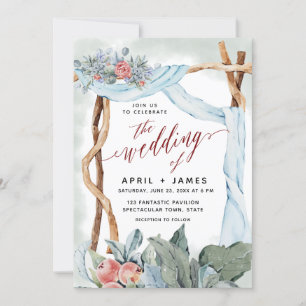 Burgund rosa Kaskade Rustikales Holztor  Einladung