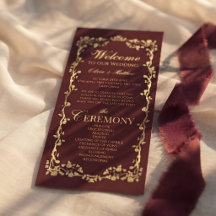 Burgund-Rosa-Ornamente Elegante Hochzeitsprogramme