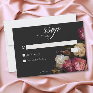 Burgund & Rosa Romantische Rose Schwarze Stimmungs RSVP Karte