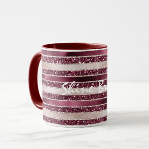 Burgund Rosa Rose Gold Glitzer Streifen Tasse