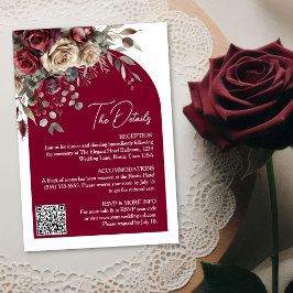 Burgund-Rose-Arch-QR-Code Hochzeitdetails Begleitkarte