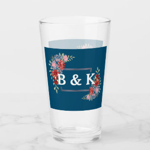 Burgund & Rose auf Blue Floral Wedding Glas