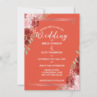 Burgund & Rose auf Korallenrosa-Hochzeit Einladung