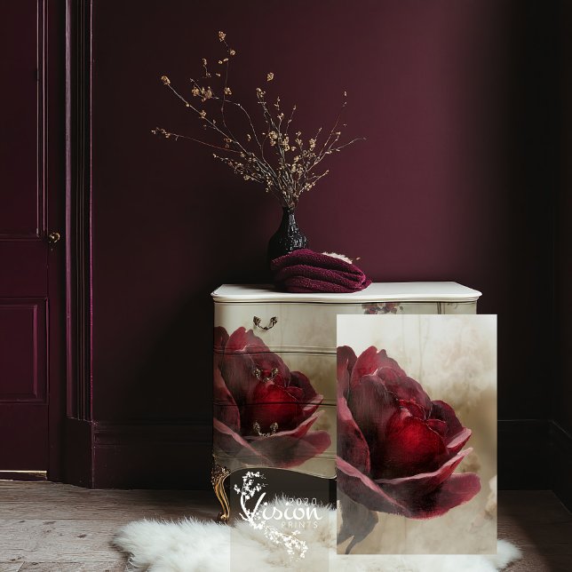 Burgund Rose, Beige, Nahe Blume Seidenpapier (Burgundy Rustic Peony Rose, Macro Flower and Beige background, part 2 of a matching diptych set)