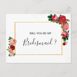 Burgund Rose Blumengarland BRIDESMAID Einladungspostkarte