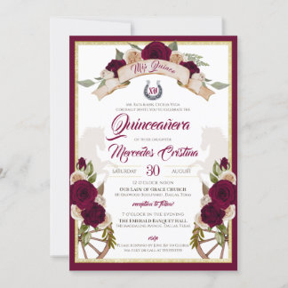 Burgund Rose Blumenkohl Western Charro Quinceanera Einladung