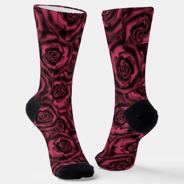 Burgund-Rose Blumenmuster Socken (Gewinkelt)
