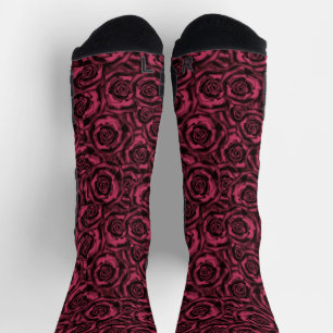 Burgund-Rose Blumenmuster Socken