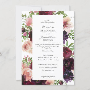 Burgund & Rosé Blumige Hochzeit Einladung