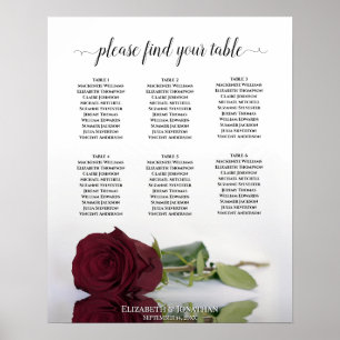 Burgund Rose Chic 6 Table Wedding Chart Poster