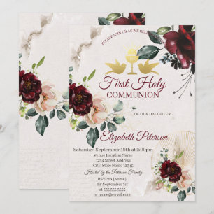 Burgund Rose Erste Heilige Kommune Einladung