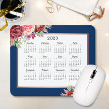 Burgund Rose Floral Navy Blue 2023 Kalender