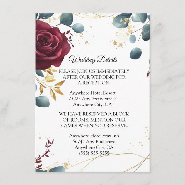 Burgund Rose Frühjahr Sommerhochzeitkarte Begleitkarte (Vorderseite)