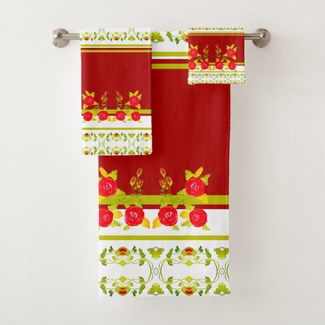 Burgund Rose Gemustertes Design Badhandtuch Set (Insitu)