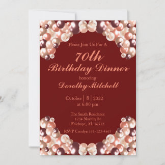 Burgund Rose Gold Ballon 70. Geburtstag Einladung