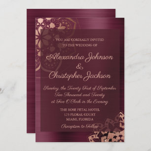 Burgund & Rose Gold Mandala Hochzeit Einladung