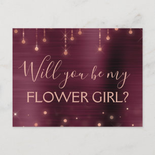 Burgund Rose Gold Sparkle Flower Girl Einladungspostkarte