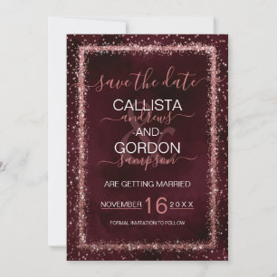 Burgund Rose Gold Sprinkled Confetti Wedding Save The Date