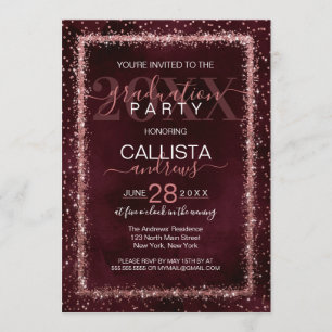 Burgund Rose Gold Sprinkler Confetti Abschluss Einladung