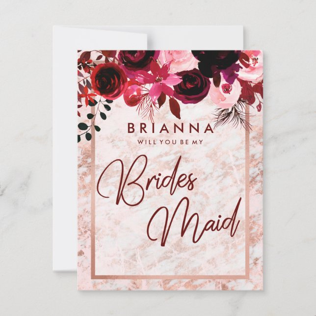 Burgund & Rose Gold werden Sie meine Bridesmaid se Einladung (Vorderseite)