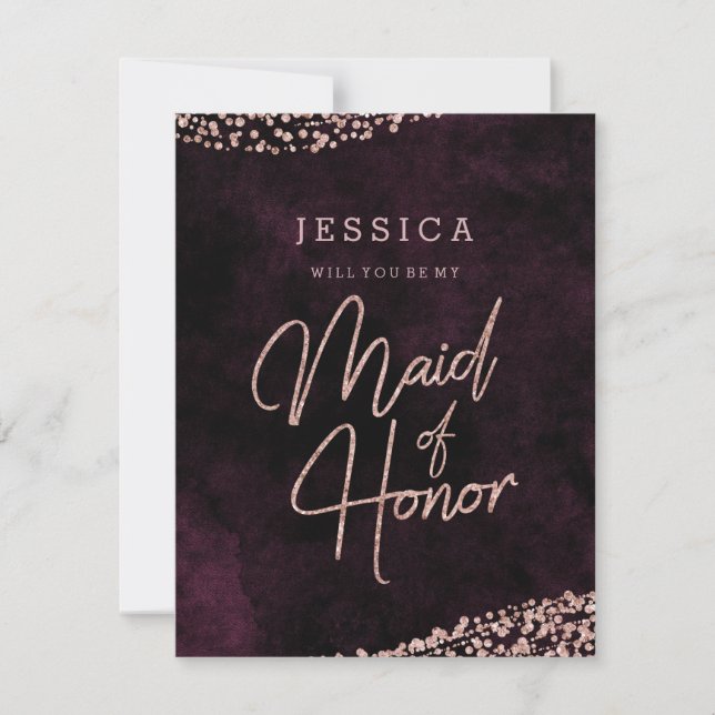 Burgund Rose Gold werden Sie meine Trauzeugin sein Einladung (Vorderseite)