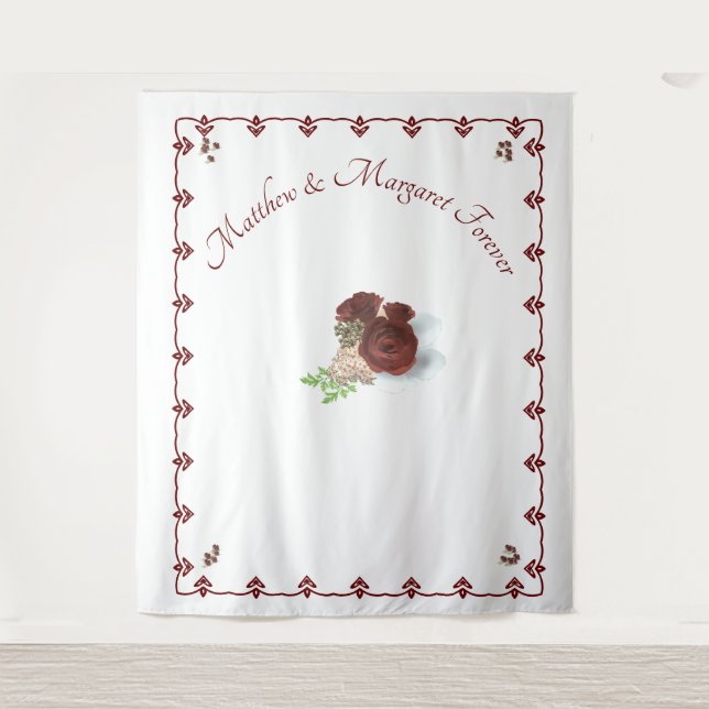 Burgund Rose Hochzeit Foto Hintergrund Wandteppich (Vorderseite)