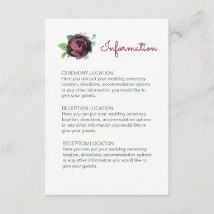 Burgund Rose Hochzeitskarten Begleitkarte
