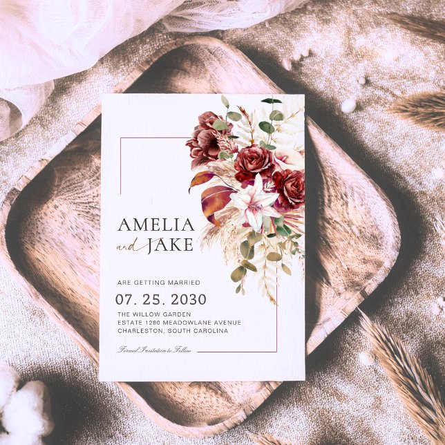 Burgund & Rosé Modern Floral Save The Date (Von Creator hochgeladen)